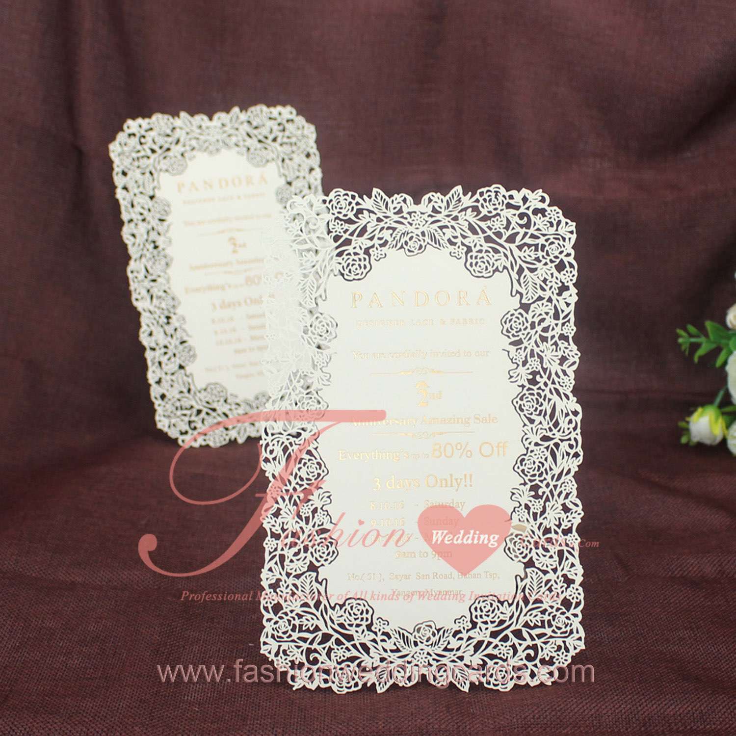 Bespoke Climbing Rose Laser Die Cut Wedding Invitations UK